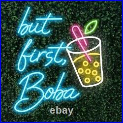 18x18 But First Boba Drink Flex LED Neon Sign Light Party Gift Store Bar Décor