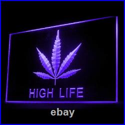 220008 Marijuana Hemp Leaf High Life Store Shop Open illuminated Neon Sign