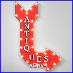 36 ANTIQUES Curved Arrow Sign Light Up Metal Marquee Vintage Used Thrift Store
