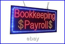 Bookkeeping Payroll Sign, Signage, LED Neon Open, Store, Window, Shop
