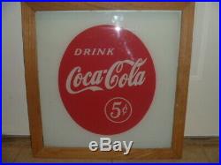 Coca-Cola 18 Vintage Round Glass 5c Soda Fountain Sign old Drug Store Soda Shop