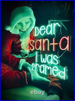 LED Dear Santa I Was Framed Neon Light Xmas Sign Dimmable Bar Store Art Decor