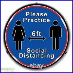 PLEASE PRACTICE 6ft SOCIAL DISTANCING Sign 14 LED Light Store Business Warranty