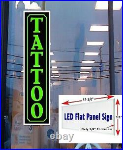 TATTOO Led illuminated Business Store window sign 48x12 LED flat panel vertical