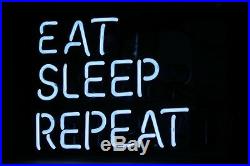 TN237W EAT SLEEP REPEAT White Text Decor Bed Store Neon Light Sign LED 13x12