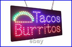Tacos Burritos Sign, Signage, LED Neon Open, Store, Window, Shop, Business