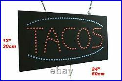 Tacos Sign, Signage, LED Neon Open, Store, Window, Shop, Business, Display