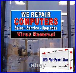 We Repair Computers LED flat panel window Store sign 48x24